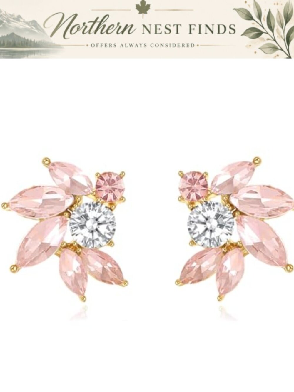Rhinestone Stud Earrings Marquise Round Crystal Cluster Dainty